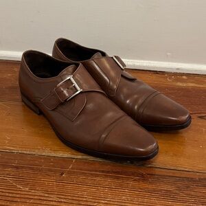 A. Testoni Brown Leather Monk Strap Dress Shoes with Buckle Made In Italy 9